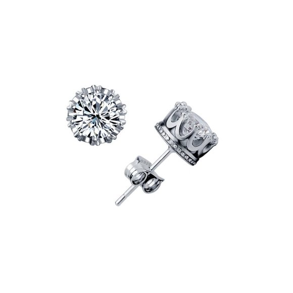 Popular Design 925 Silver Solitaire 6mm CZ Diamond Cut Crown Stud Earrings NWOPT - Picture 6 of 6